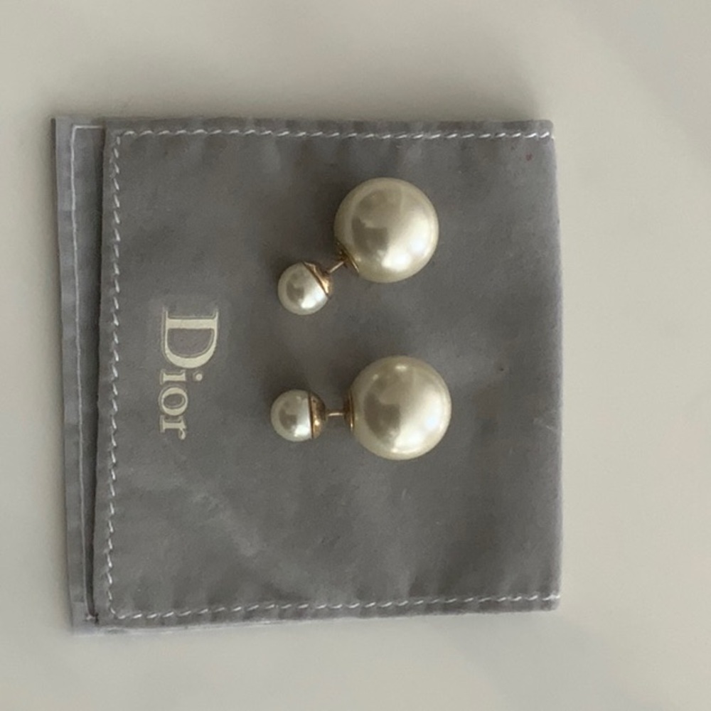 Dior Cream and Gold Double Pearl Earrings
